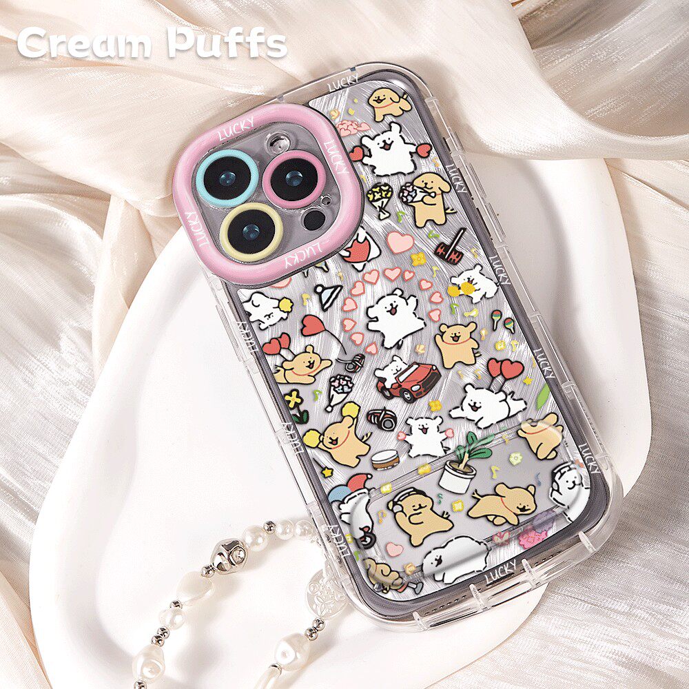 iPhone13带挂绳16plus少女心手机壳一加15软可爱适用苹果14p镜子支架17ProMax蝴蝶线条小狗卡通红米TURBO5MAX