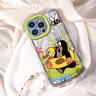 红米K90羽纱泡芙12适用iPhone17少女心OPPOReno15游泳PingU企鹅带挂绳13苹果16ProMax镜子支架手机壳软14plus