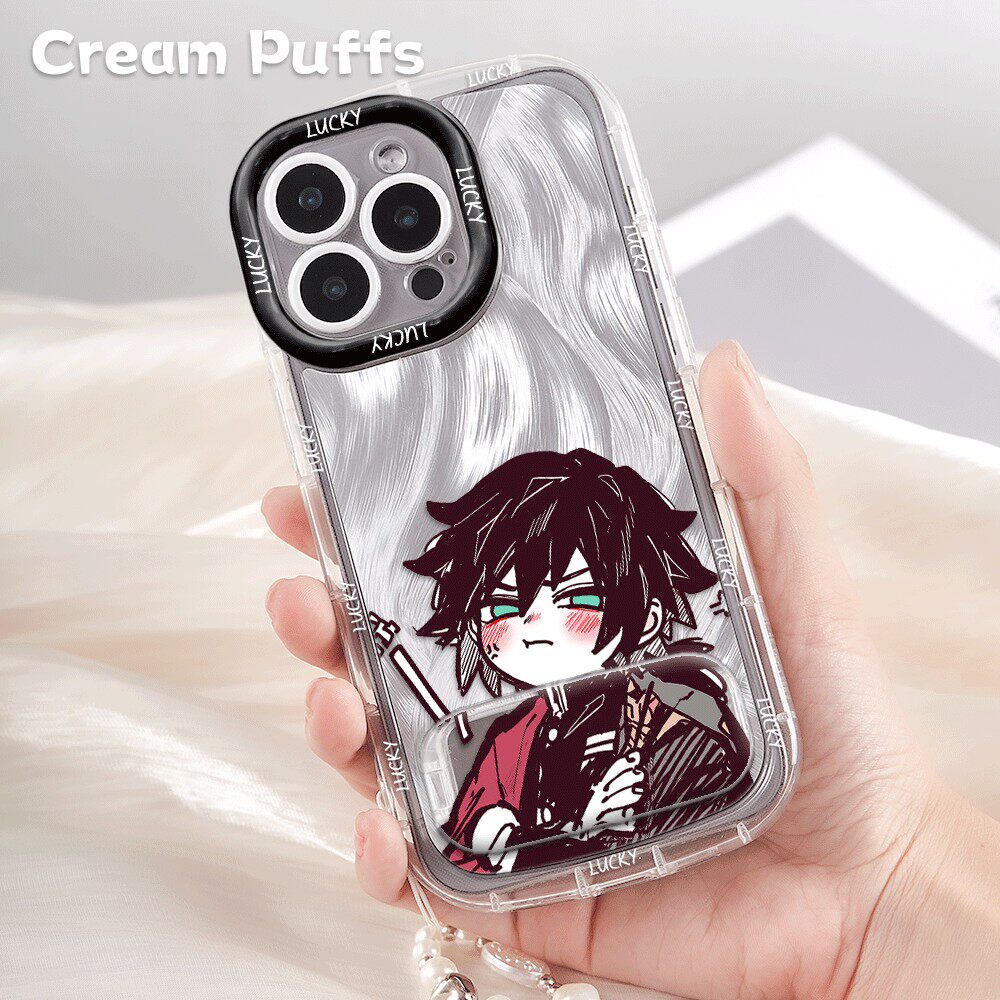 鬼灭之刃生气富冈义勇iPhone13可爱带挂绳15plus手机壳小米17pm软适用苹果16动漫镜子支架12ProMax华为NOVA14