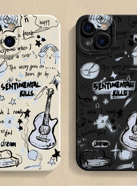 苹果16promax软华为麦芒30创意手机壳OPPOReno12电吉他英语VIVOs18e小众适用红米note13瞳眼一加ACE小米15pro