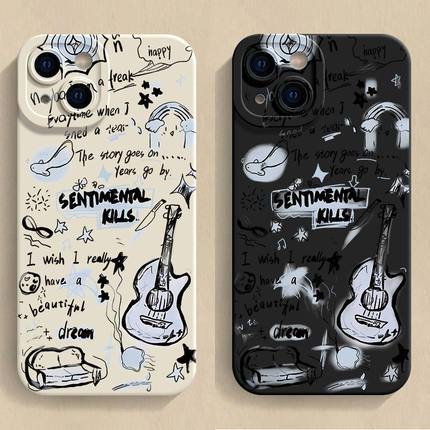 苹果16promax软华为麦芒30创意手机壳OPPOReno12电吉他英语VIVOs18e小众适用红米note13瞳眼一加ACE小米15pro