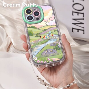 春游小新iPhone13适用ins风带挂绳16plus高颜值VIVOS30卡通手机壳软苹果14镜子支架15ProMax小清新小米17至尊