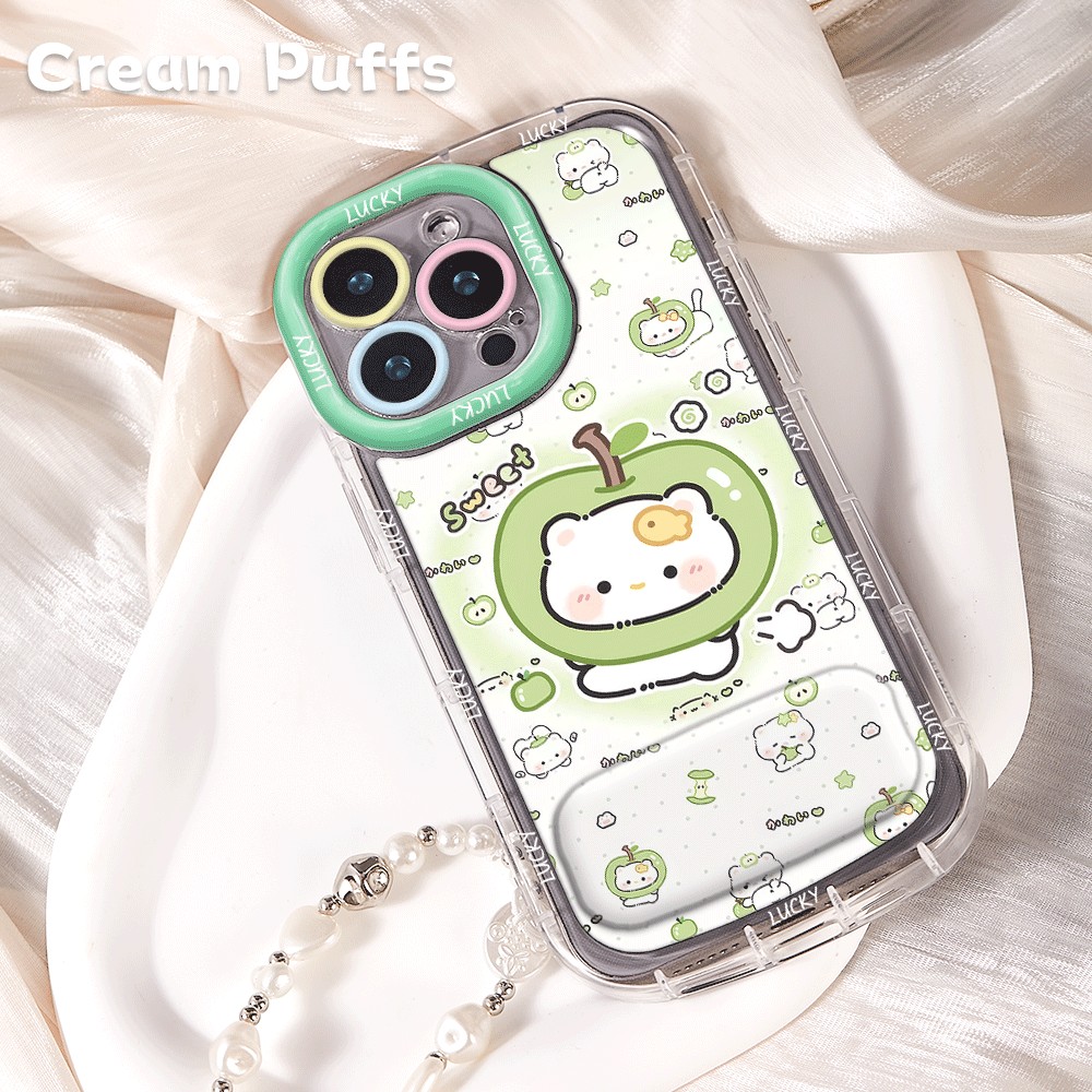 青苹果猫咪满屏FINDX9适用17ProMax少女心Nova14苹果13手机壳带挂绳一加15羽纱泡芙软16plus镜子支架iPhone12