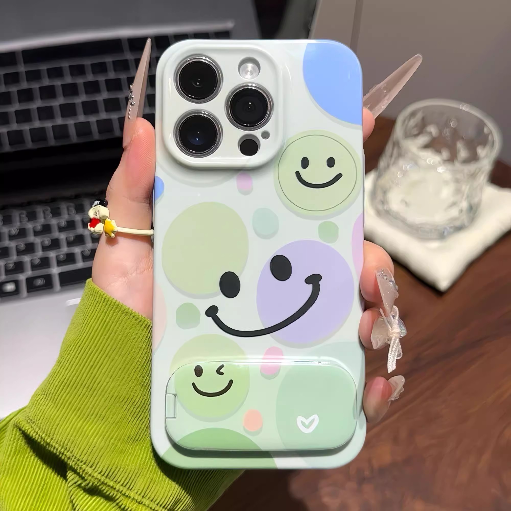 iPhone16趣味笑脸15plus菲林华为NOVA14带镜子支架苹果13高级感12ProMax手机壳硬华为Mate70ins风红米k80简约