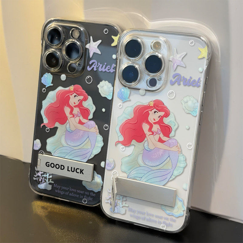 14plus手机壳带支架苹果13高级感12ProMax适用硬荣耀x70i可爱ins美人鱼iPhone16超薄无边框15透明VIVOs30女款