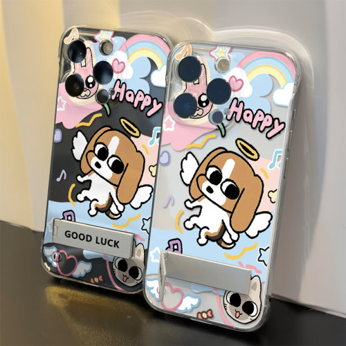多栋比格小狗无边框iPhone13手机壳带支架K12S适用15透明NOTE14苹果16ProMax超薄畅享80高级感OPPOA5硬卡通女