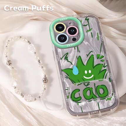 涂鸦我草iPhone16适用红米NOTE15带挂绳14plus搞怪VIVOS50小众手机壳软苹果17镜子支架13ProMax创意IQOONEO11