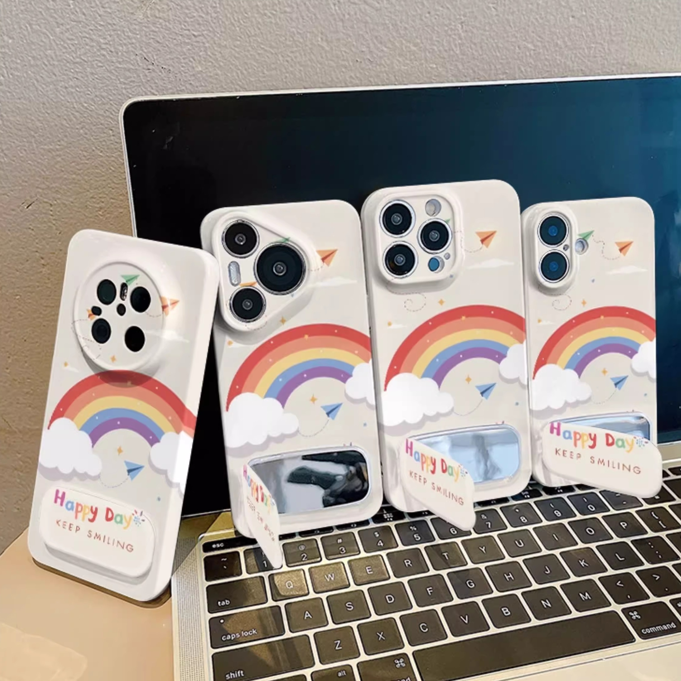 VIVOS30带镜子支架iPhone15手机壳菲林硬12ProMax创意英文彩虹苹果16E适用14plus高级感IQOO13小众荣耀400PRO