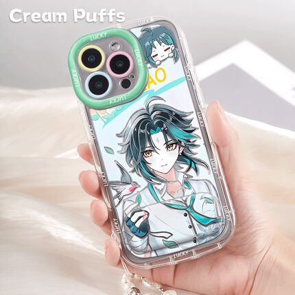 iPhone17PRO适用苹果14动漫初春魈魈带挂绳16plus高颜值HI畅享80PRO红米NOTE15手机壳软13ProMax镜子支架小众