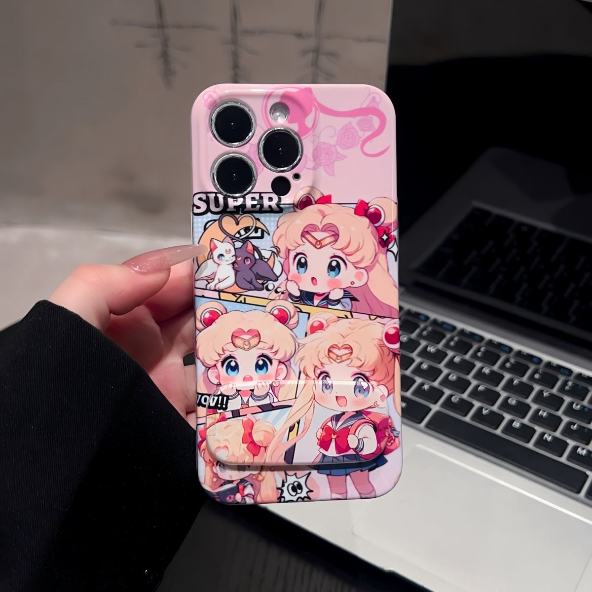 苹果15plus手机壳硬iPhone14美少女战士高级感16ProMax带镜子支架华为NOVA13菲林12适用真我neo7可爱VIVOx200