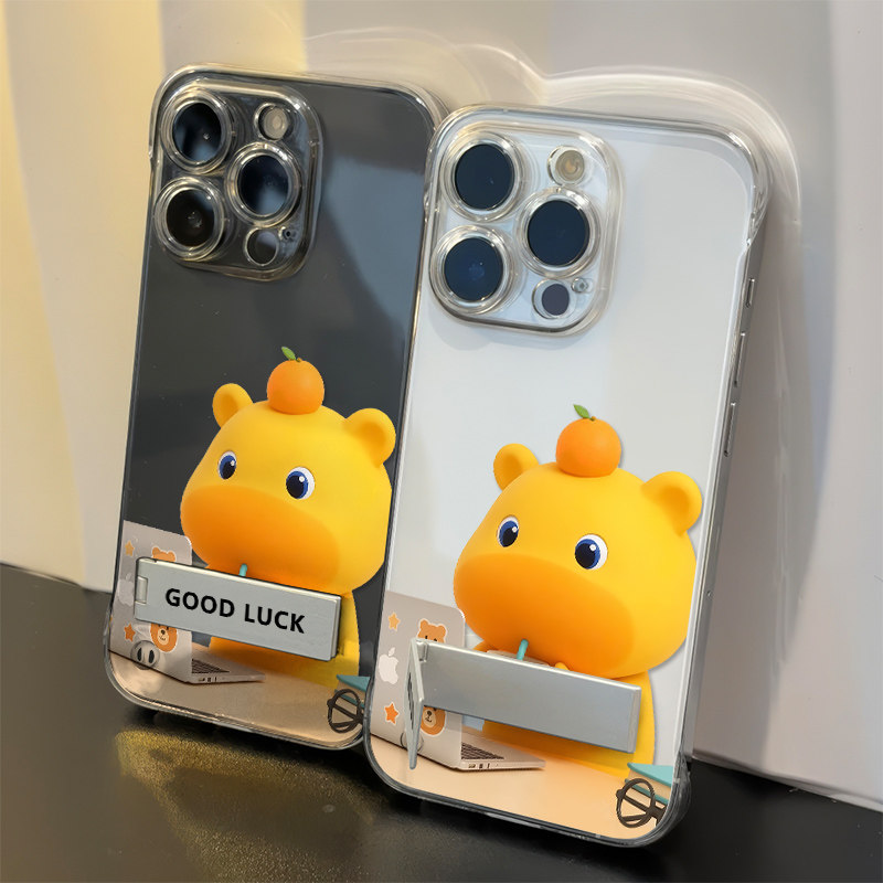 红米TURBO5无边框iPhone17苹果12可爱带支架16透明超博13硬14ProMax卡通适用15PLUS高级感手机壳打工噜噜情侣