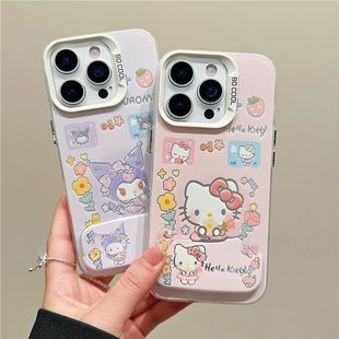闺蜜15手机壳硬真我NEO7TURBO凯蒂猫库洛米iPhone13彩银12适用14高级感苹果16ProMax带镜子支架VIVOs30少女心