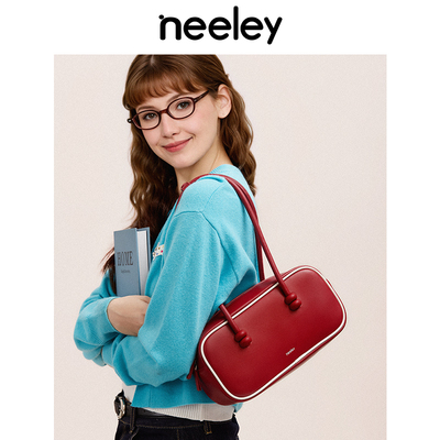 neeley波士顿包保龄球包真皮单肩腋下包女新娘红色结婚包2025新款