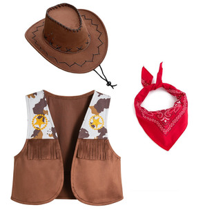 万圣节主题服装男童西部牛仔马甲沙漠旅游cos服内蒙古草原亲子装