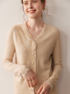 羊绒提花蕾丝开衫针织开衫毛衣女外套