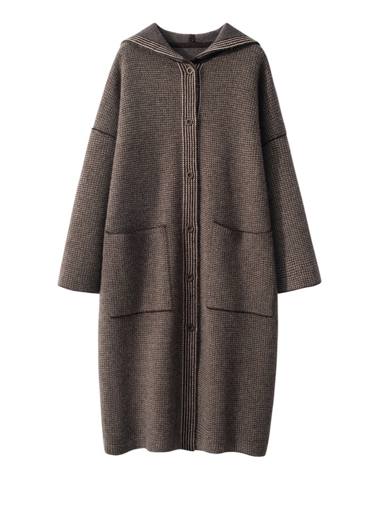 加厚新款羊绒大衣山羊绒针织帽衫大衣外套女加厚开衫女连帽羊绒衫