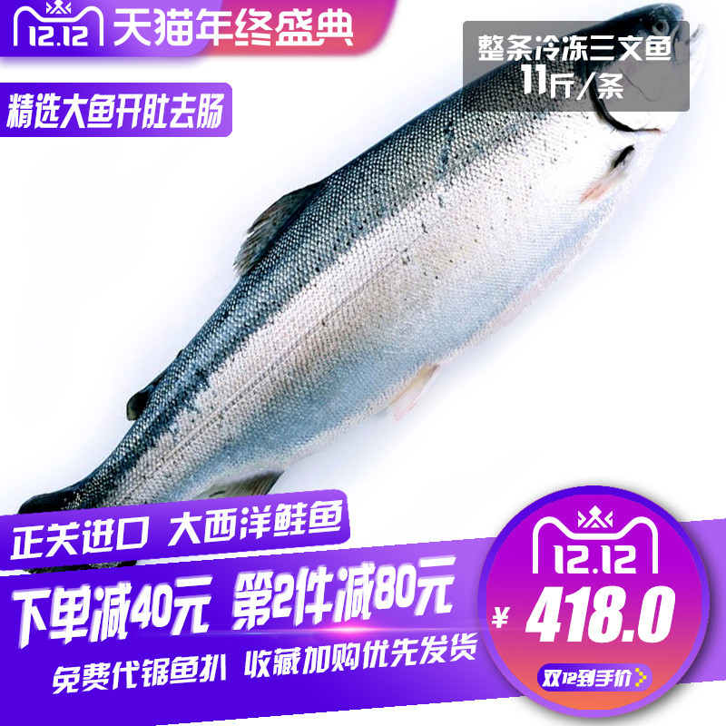 智利进口三文鱼整条约11斤 非刺身生鱼片寿司冷冻三文鱼中段鱼柳