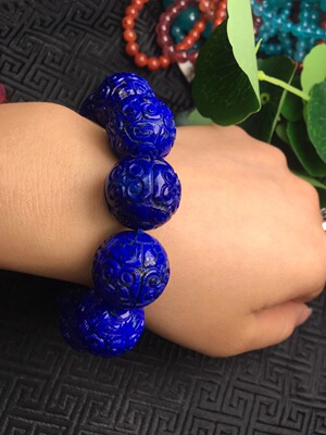 天然青金石手链老矿青金石回纹珠手链油性非常好规格 20.3mm