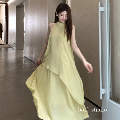 boff-夏上新夏日绝美度假风无袖挂脖工艺不规则下摆小衫96195