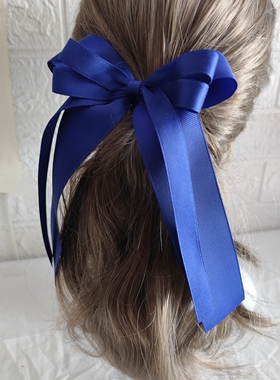 原创女宝蓝色飘带大蝴蝶结学生发夹发圈拍照表演马尾发饰校服配饰