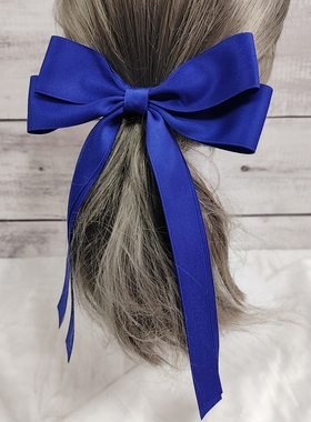 手工宝蓝色气质长款大蝴蝶结飘带少女学生发夹配校服表演头饰顶夹