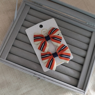 学院风手工橘黄色条纹儿童小学生侧边对夹配校服头饰发饰刘海边夹