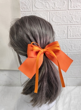 手工橙色应援发饰飘带大蝴蝶结少女学生马尾辫发绳舞台表演发夹