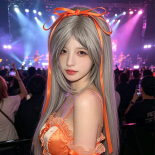 原创鲜橙色长飘带蝴蝶结少女高额顶夹舞台表演演唱会应援团头发饰
