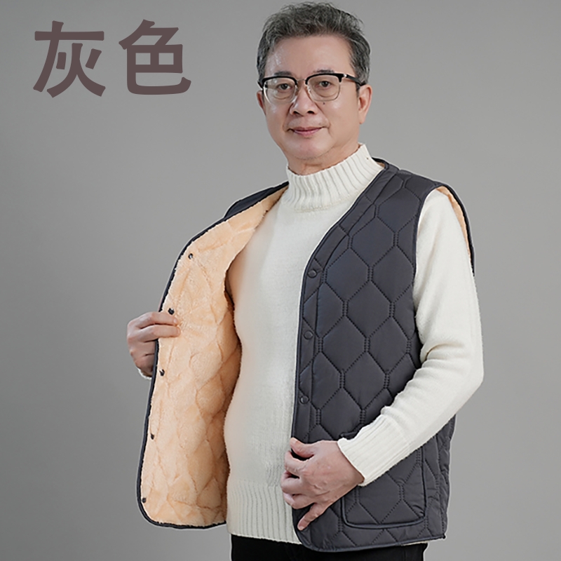 反季秋冬新款男士棉休闲马甲加绒加厚爸爸装中老年保暖坎肩背心