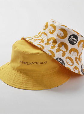 婴儿帽子春秋纯棉女宝宝防晒帽儿童渔夫帽双面大檐遮阳帽秋冬男童