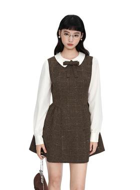 【商场同款】甜美小香风钉珠连衣裙女春季新款优雅裙子C1FAG1130