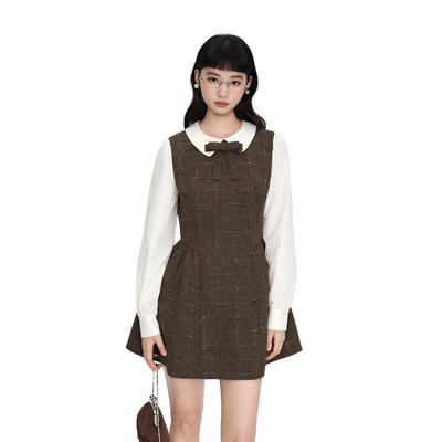 【商场同款】甜美小香风钉珠连衣裙女春季新款优雅裙子C1FAG1130