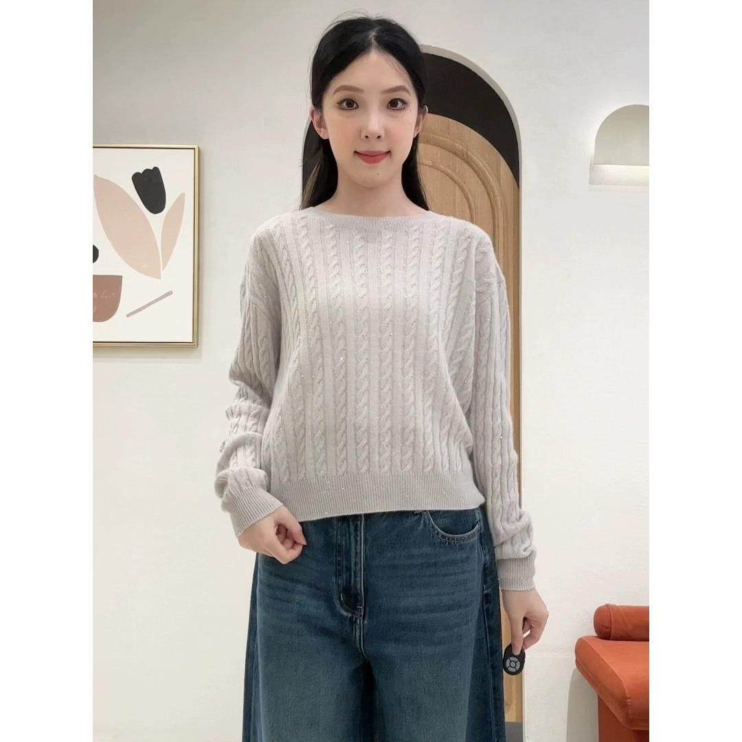 商场同款2025秋季新款圆领绞花羊毛衫通勤简约针织衫女1GA133331G