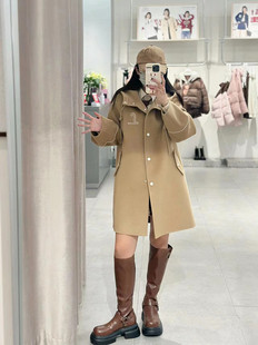 【商场同款】2023秋冬新款连帽洋气分割线双面毛呢大衣C2AAD4318