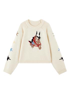 【商场同款】甜美星星马短款针织衫春新款宽松圆领毛衣C2EEG1227