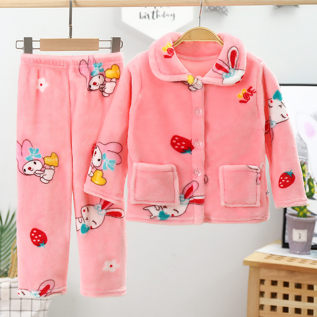 CHILDRENS PAJAMAS FLANNEL AUTUMN AND WINTER BOYS CORAL VELVET GIRLS BOYS BABIES AND CHILDREN THICK WINTER CLOTHING