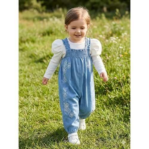 儿童背带裤女童背带裤春秋春装外穿童装洋气韩系刺绣宽松束口裤子