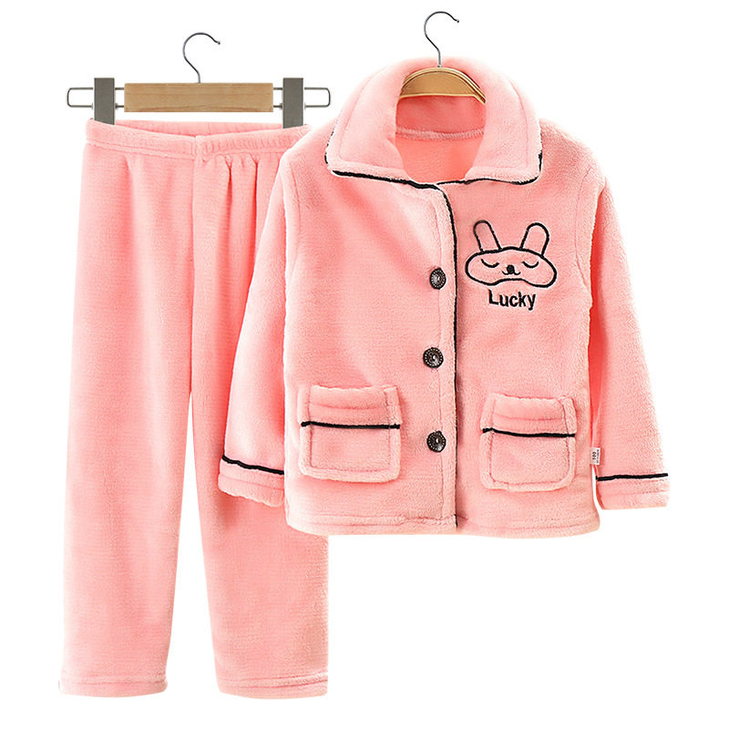 GIRLS PAJAMAS AUTUMN WINTER THICKENED FLANNEL BABY KIDS WINTER CORAL VELVET LOUNGEWEAR PARENT-CHILD SET LITTLE GIRL