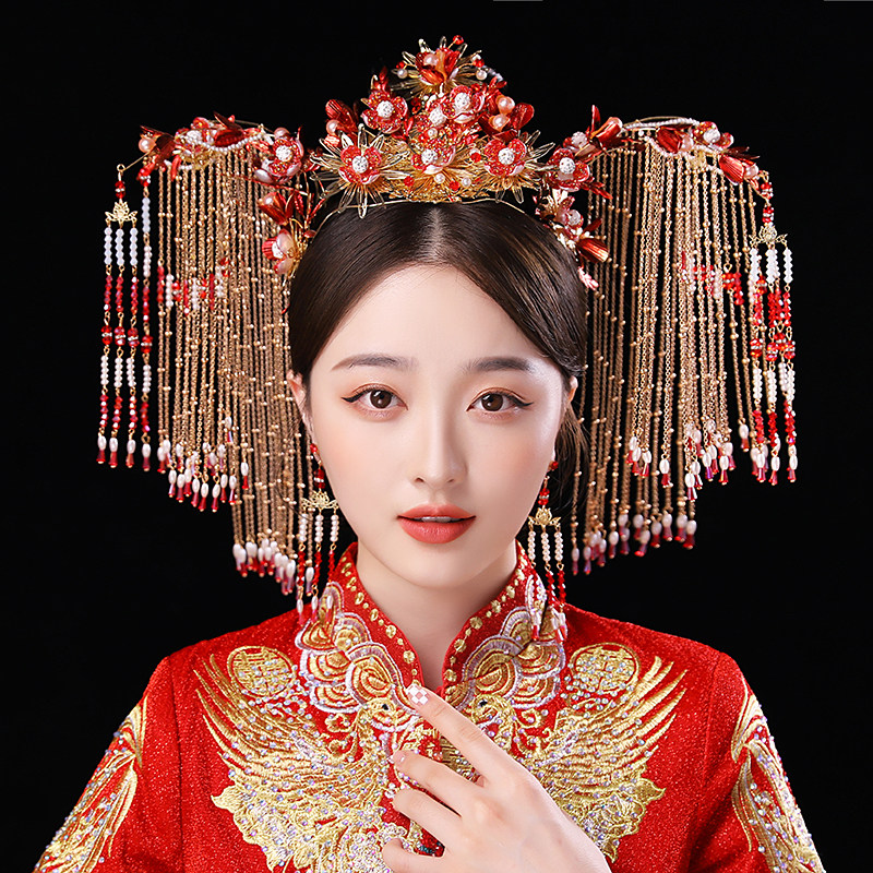凤冠新娘秀禾服头饰新款中式结婚礼古装流苏龙凤褂发饰大气显脸小