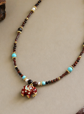 原创复古精致红色滴油天然石珍珠耳环轻奢高级感耳饰女设计感小众