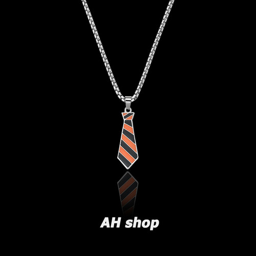 AH 领带项链男钛钢小众设计嘻哈不掉色吊坠女潮流小众长款毛衣链
