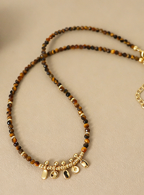 秋冬美拉德复古简约百搭虎眼石串珠项链轻奢高级感时尚气质锁骨链