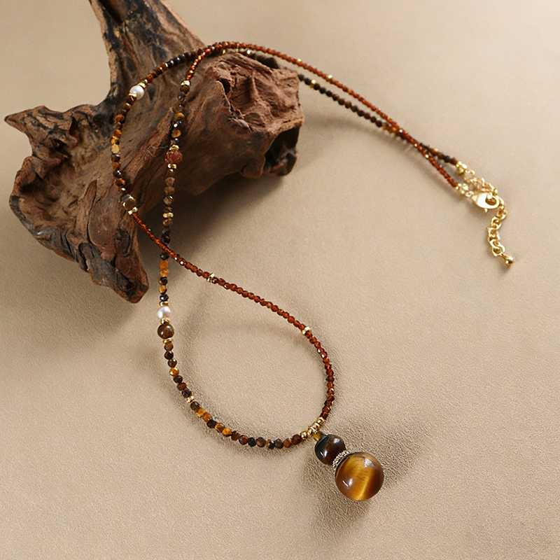 原创秋冬复古美拉德项链虎眼石葫芦福禄串珠毛衣链小众高级感女