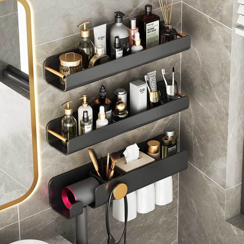 免打孔卫生间置物架壁挂洗澡间镜前置物架化妆品收纳浴室用品大全