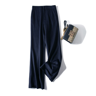 柜上2000+轻奢真羊毛羊绒毛呢裤秋冬高腰直筒裤小阔腿加长女裤厚