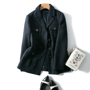 优雅法式 别致肌理感小香风外套女冬 立体剪裁显瘦中长羊毛呢西装