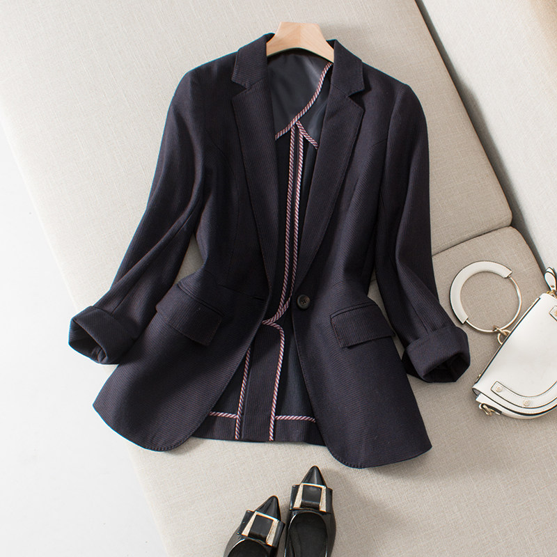 日系通勤精品西装女秋 优质客供材质修身暗条斜纹羊毛西服外套