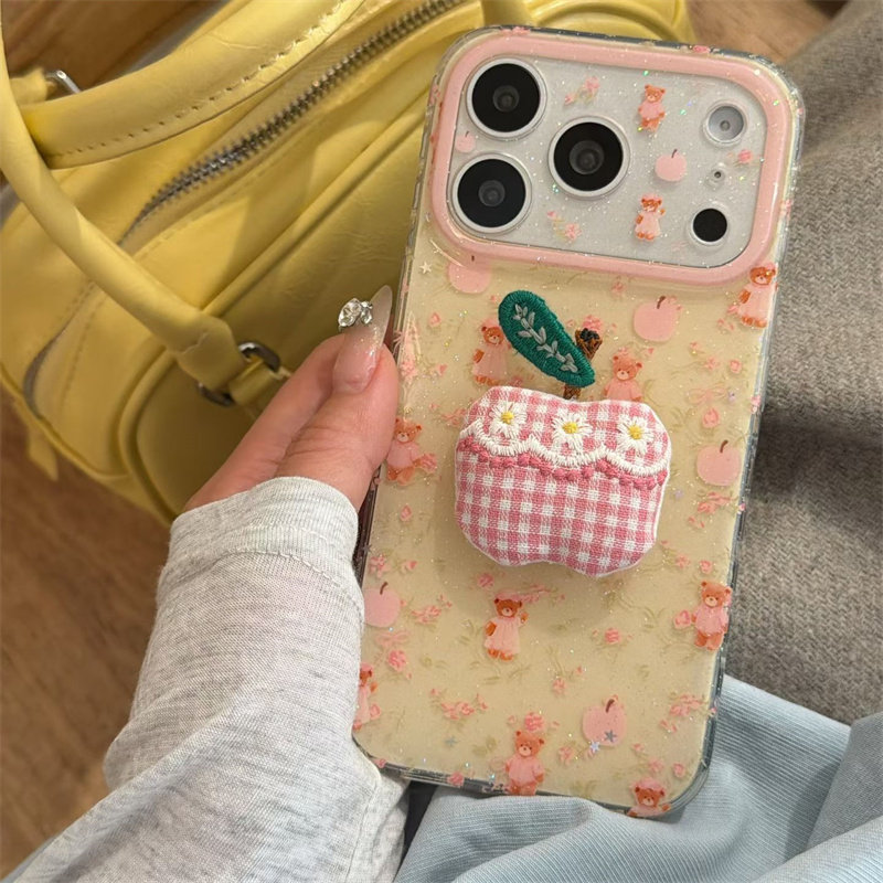 ins超萌小清新可爱郁金香苹果小熊适用苹果17手机壳少女心15promax高级感保护套14pro防摔iPhone16女款