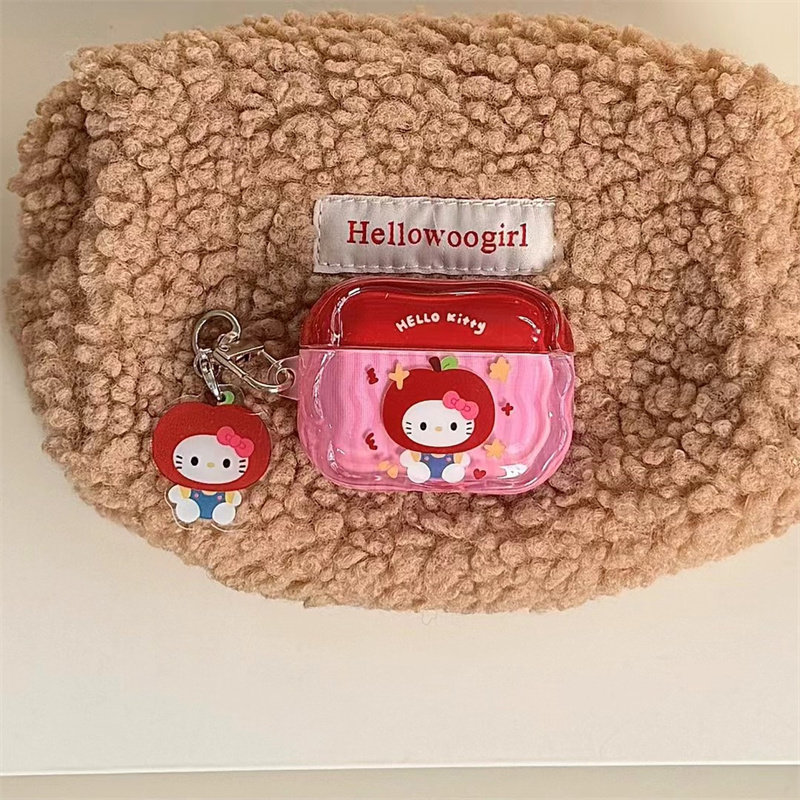 ins韩风可爱苹果头套凯蒂猫苹果1蓝牙2代适用耳机壳airpods3女款pro2高级感airpods4代挂饰pro3代保护套
