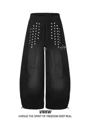 American-Style Cool and Edgy Deconstructed Rivet Design Distressed Scimitar Sweatpants Unisex Trendy Brand Jazz Dance Loose Wide-Leg Long Pants